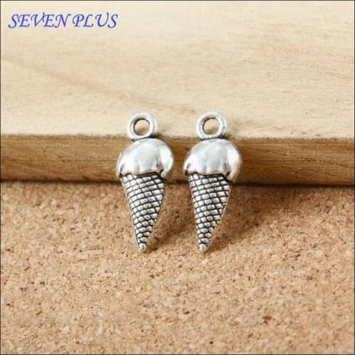High Quality 20 Pieces/Lot 8mm*19mm Antique Silver Plated Jewelry Handmade Charm Ice Cream Cone Charms