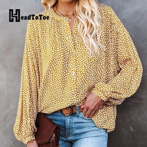 Ditsy Floral Print Casual Long Sleeve Blouse Tops Women
