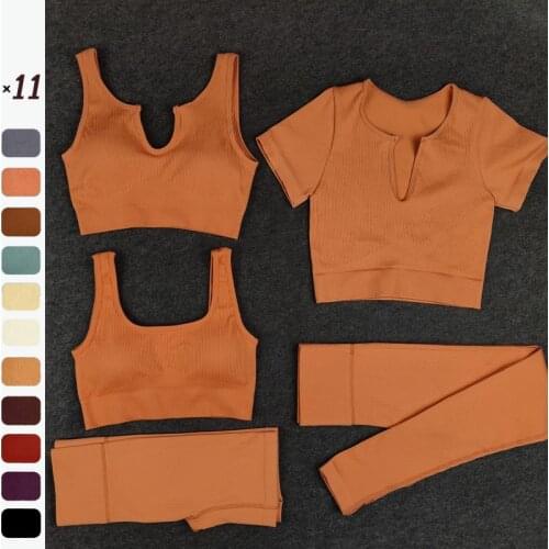 2/3/5 Pcs Women Sportswear Gym Suits U Neck Yoga Set Seamless Fitness Sets Workout Running Suits Sexy Shorts 11 Colors Yoga Suit