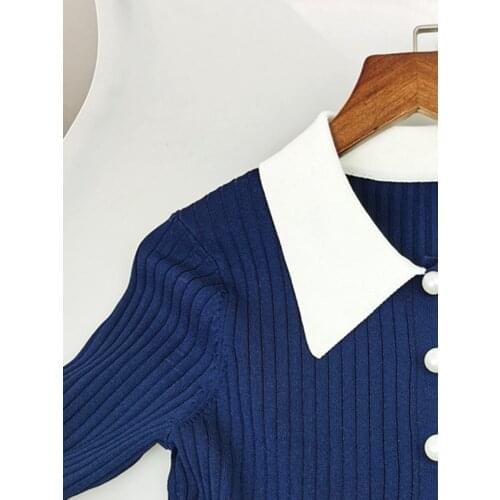 2020 French S Home Early Autumn New Lapel Knitted Waist Reduction College Style Dress