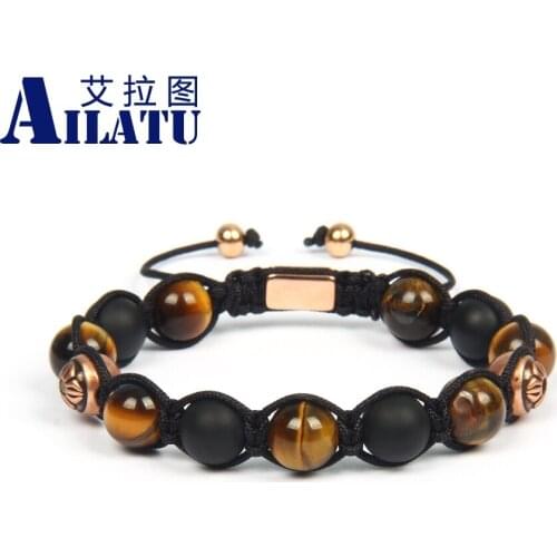 10mm Tiger Eye Stone Natural Matte Onyx Beads Braid Men Bracelet Private Design Classic Jewelry Lase Logo on Stainless Steel