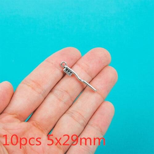 10Pcs Toothbrush Charms Antique Silver Color Tone Pendant Findings Diy Keychain Accessories Handmade Jewelry Making Supplie