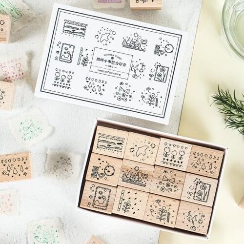 12pcs/Box Little Cute Flowers Set Wood Stamp For Stationery DIY Scrapbooking Rubber Card Making Album Decoroation Crafts