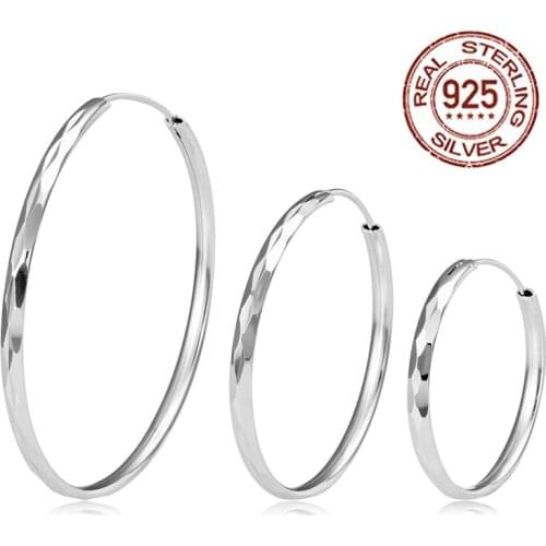 2PCS 100% 925 Sterling Silver Hoop Earrings 18K White Gold Plated Polished Round Big Earrings For Women 30/40/50mm Fine Jewelry