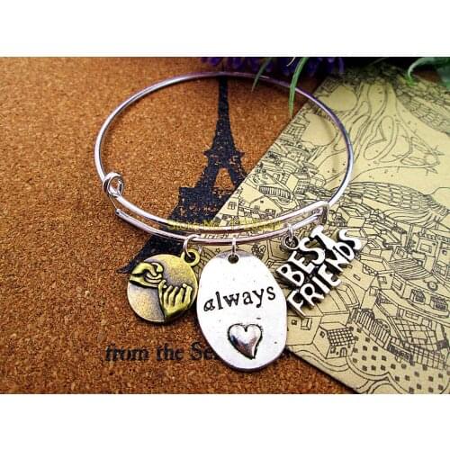 3pcs/lot Hot sale diameter 65mm bracelets bangles with antique Pinky Promise BBF Best Friends