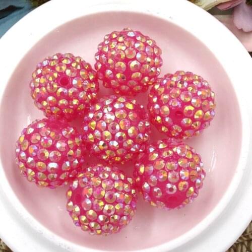 50PCS AB Rose 20MM Chunky Resin Rhinestone Ball Beads DIY Hand Made Accessories Big Size Bead For Chunky Necklace Jewelry Making