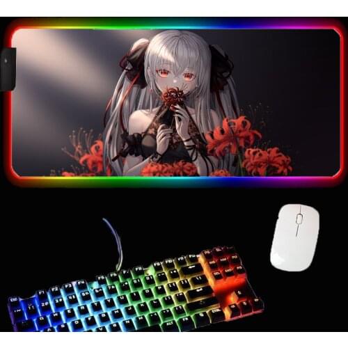 Anime girl mouse pad big 40x90cmRGB gaming accessories computer keyboard pad desk mat LED luminous 7-color carpet mat waterproof