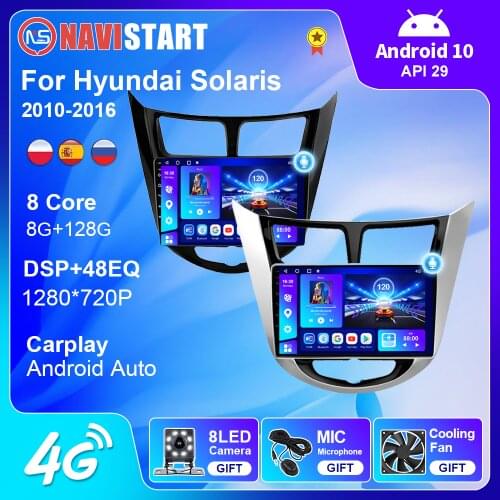 OKNAVI Android 9.0 Car Radio Multimedia Video Player For Hyundai Solaris 2010-2016 GPS Navigation Frame Rear View 12 LED Camera