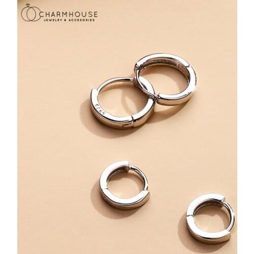 Pure Silver Small Hoop Earrings For Women 10mm Round Smooth Earing Brincos Femme Pendietens Mujer Trendy Jewelry Accesories