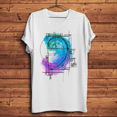 Watercolor style Fibonacci sequence funny math art tshirt men summer new white casual homme geek t shirt unisex streetwear