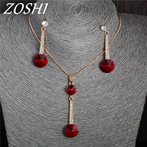 Fashion Cubic Zirconia Austria Crystal Jewelry Sets For Women Gold Color Necklace Earrings Wedding Bridal Rhinestone Jewelry