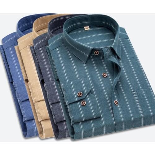 Cs136 England Style Gentleman Striped Shirts Business Casual Classic Slim Soft Office Lapel Single-Breasted Men Blouse Clothes