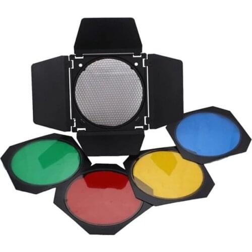 Godox BD-04 Barn Door + Honeycomb Grid + 4 Color filter Kits for Photo Studio Flash Filter Light Set Photography Accessories