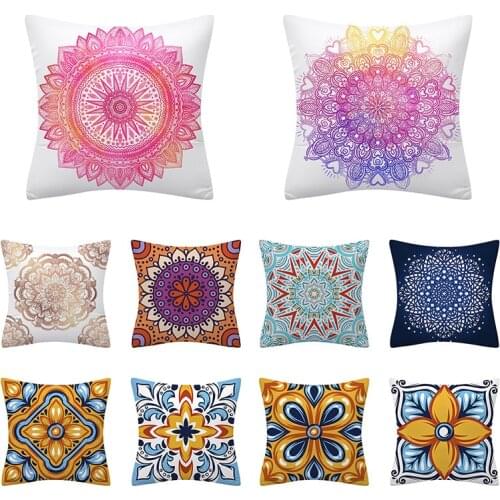 Mandala Pattern Cushion Cover45X45 Ethnic Style Decorative Pillow Cover Sofa Cushion Blue Yellow Polyester Pillowcase Home Decor