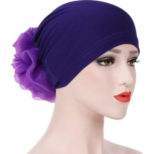 NEW 2021Four Seasons Fashion Ladies12 COLOR Big Flower Milk Silk Lace Pan Flower Hat Muslim Baotou Hat