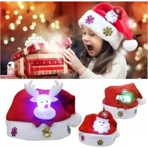 New Year Navidad Christmas Hat Lit LED Hat Snowman Elk Santa Hat Child Children Adult Christmas Gift Decoration Santa Hat