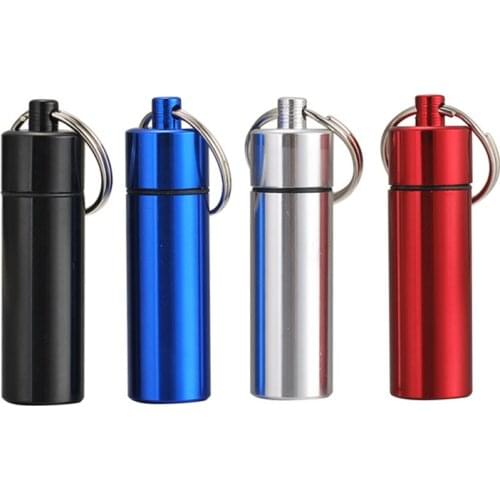 New Keychain Pill Box Style High Quality Portable WaterProof Mini Blue Aluminum Keychain Storage Box Bottle Case For Dailylife