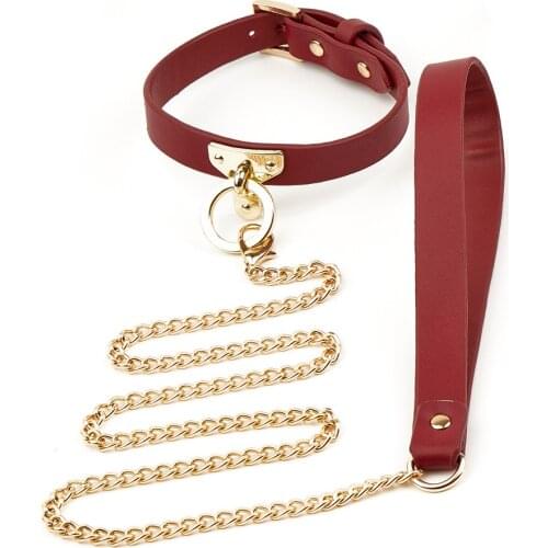 Adult Games Leather Bdsm Collar With Metal Chain Leash Slave Restraints Sex Tools Erotic Accessories Couples Flirt Sex Toys