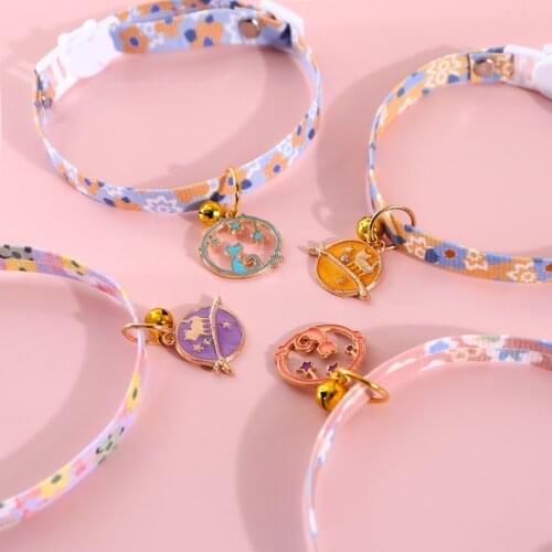 New Jewelry Universe Pendant Cat Collars Adjustable Bells Buckle Puppy Dogs Collars Starry Sky Cat Pendant Necklace Pet Collars