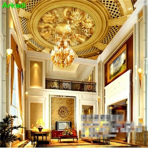 Custom 3D Classical Emboss Jinlong Opera Beads Stone Carvings Ceilings Ceilings Wallpaper Hotel KTV Lobby Living Room Wallpaper