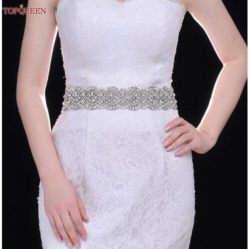 TOPQUEEN S04C Rhinestone Belt Female Pearl Wedding Belt Plus Size Bridesmaid Sash Belt Wedding Stretch Waist Belt Jeweled Belt