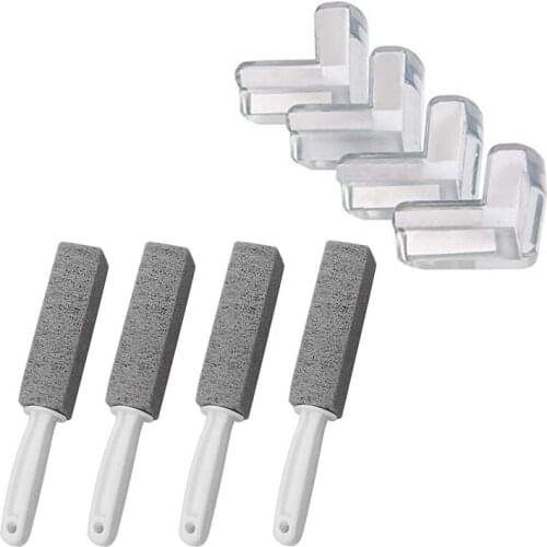 24 Pcs Clear Corner Protectors with Pumice Cleaning Stone with Handle, Toilet Bowl Ring Remover Cleaner Brush