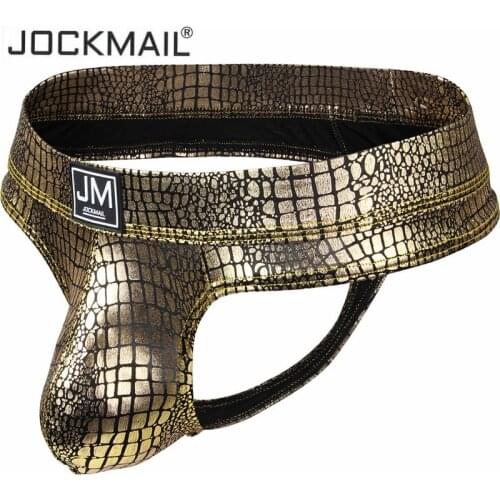 Jockmail Sexy Men Underwear Jockstrap Snakeskin Leathert Hong Men Slip Hombre Cuecas Gay Men Underwear Penis Cockring Hot