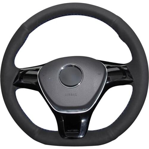 Hand-stitched Black Suede Car Steering Wheel Cover for Volkswagen VW Golf 7 (VII) Golf Sportsvan(SV) Polo Tiguan Allspace T-Roc