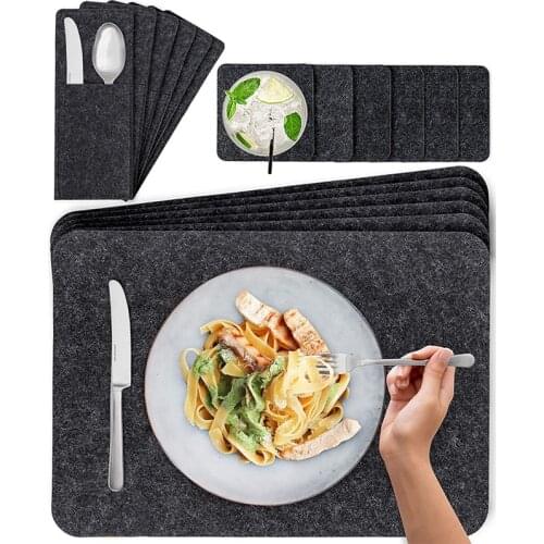 Felt Place Mats Washable for Easter Table Decoration Cuttlery Bags Glass Coasters Set of 6 44X30 cm