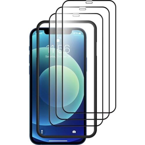 3 Pack Full Coverage With Black Edge Tempered Glass Screen Protector For iPhone 12 Pro Max With Installation Frame