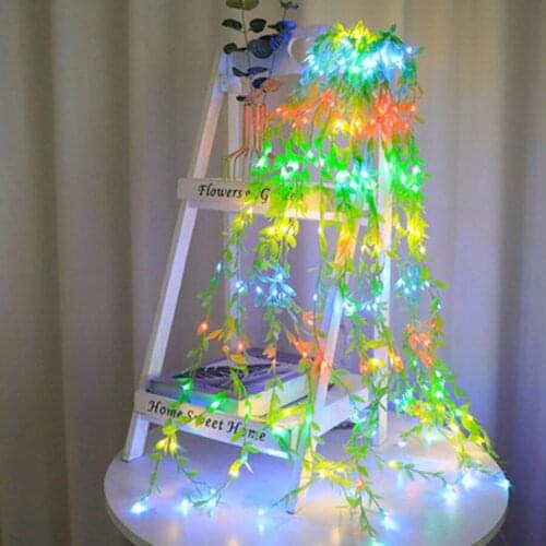 Green Leaf Rattan String Light Battery Powered Artificial Vine Lights Christmas Garland Fairy Light For Bedroom Wedding Party