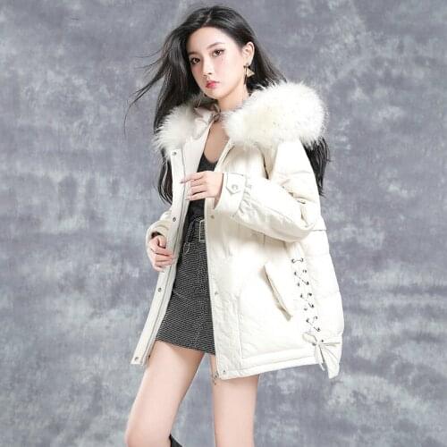 Jacket Sheepskin Real Women White Duck Down Coat Woman Natural Fox Fur Collar Hooded Parkas Long Coats Casaco TN1275