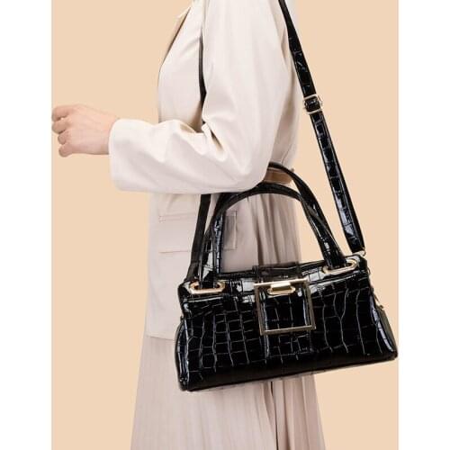 YILIAN Patent leather Shoulder Bag Womens 2021 new soft leather crocodile print tote stylish versatile crossbody bag