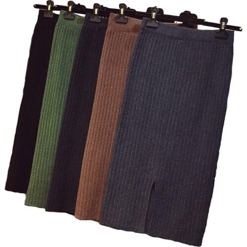 New 2021 Autumn Women Knitted Pencil Skirt Elegant Fashion Elastic High Waist Long Skirt Skirts Female S718