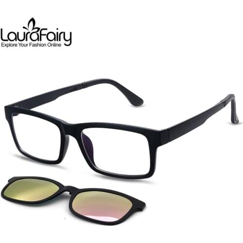 LauraFairy Fashion Ultralight TR90 Women Glasses Frame Mirrored Polarized Sunglasses Clip On Myopia Glasses with Sunglass LF0407
