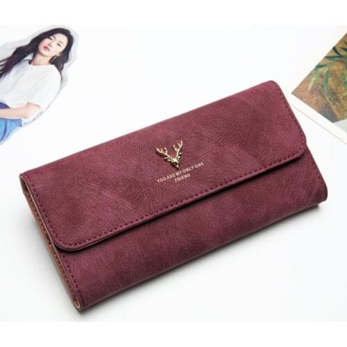 Female Purse Card Holder Feminima Bolsa Vintage Women Wallet Long Scrub Bag Antlers Leather Money Bag Women Clutch Phone
