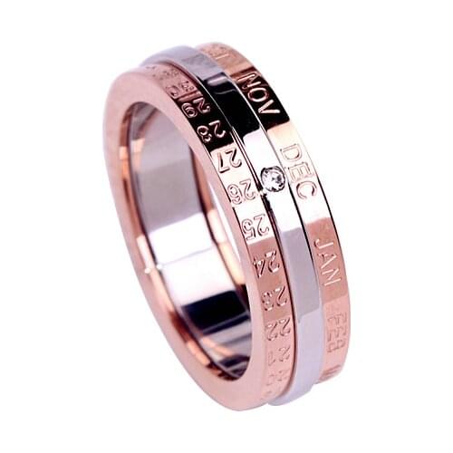 18KGP Titanium Steel CZ Zircon Calendar Rotatable Rings Fashion Brand Jewelry for Female Free Shipping (GR205)