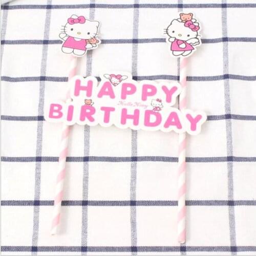 1set/lot KT Cat Theme Happy Birthday Party Baby Shower Supplies Cake Picks Decoration DIY Cup Girls Favorscake Toppers