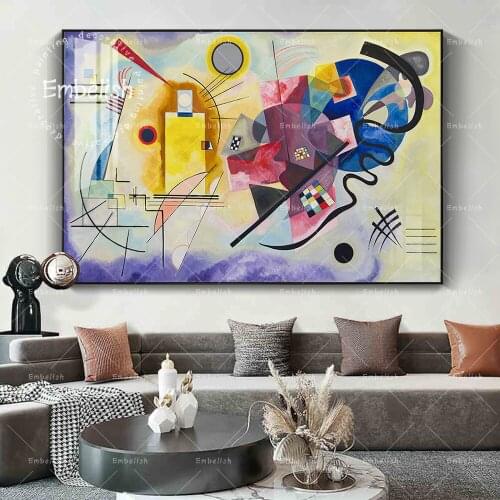 1 Pieces Abstract Wall Art Posters Yellow Red Blue Wassily Kandinsky Oil Painting Modern Home Decor HD Canvas Pictures
