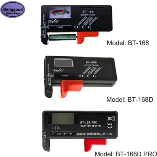 1PCS BT-168 BT-168D PRO Universal Battery Tester Checker for 1.2V-4.8V 9V AA AAA C D 18650 16340 14500 10440 Lithum Battery