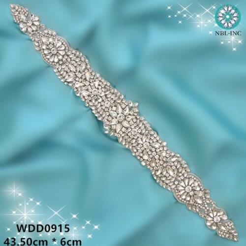30PCS)Wholesale hand beaded sewing bridal crystal glass rhinestone applique sash iron on for wedding dress WDD0915