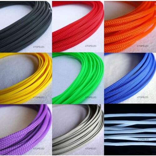 4mm Wide TIGHT Braided PET Expandable Sleeving Cable Wire Sheath Black/Red/Orange/Yellow/Green/Blue/Purple/Gray/White/Clear