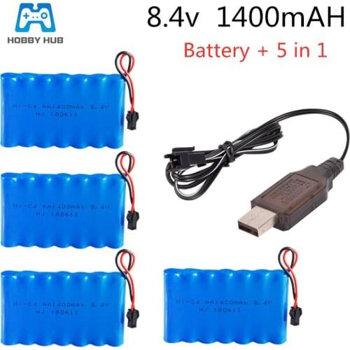 8.4V 1400mAh Ni-Cd Rechargeable Battery+5in1 cable charger for RC car truck guns boat tank remote control electric toy battery