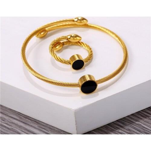 316L Stainless Steel Titanium Bracelets & Bangles Women Cuff Men Bracelet Female Design Open Bangle & Ring Sets Jewery