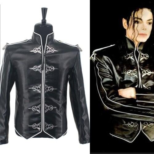 Casaul Fashion MJ Michael Jackson Classic Black V8 Jacket Punk Moto Skinny Leather Costume in 1992S