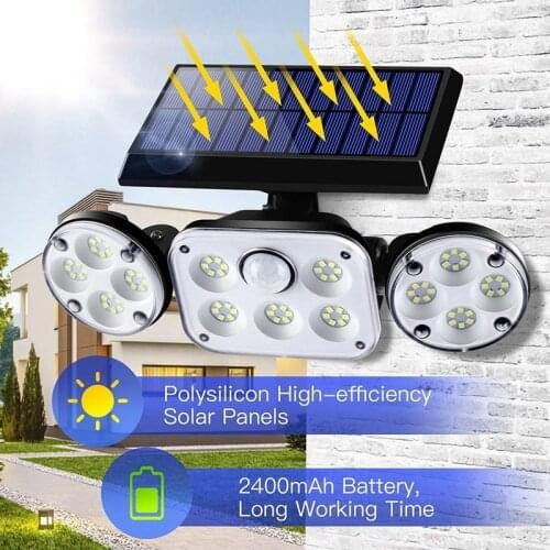 COB LED Solar Wall Light PIR Motion Sensor 3 Heads Floodlight Waterproof Outdoor Street Light for Garden Decor Security Lights