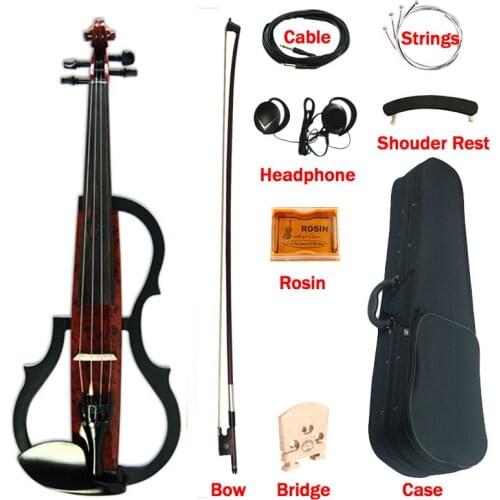 Hot selling 3-Band-EQ Electric Art Violin Full size 4/4 strings Coffee Solid Wood Silent Violino with Ebony Fittings with case