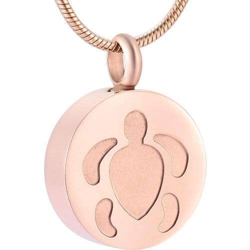 IJD9928 Stainless Steel Turtle Round Cremation Pendant Keepsake Necklace Ashes Pet Urn Funeral Memorial Jewelry & Free Engraved