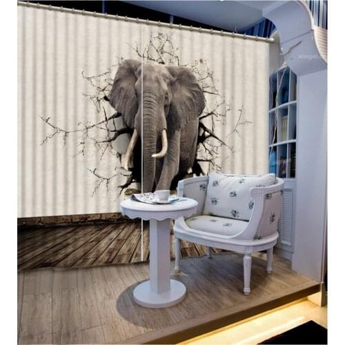 Chinese blackout curtains customize window curtains for living room luxurious Elephant wall broken modern 3d curtains