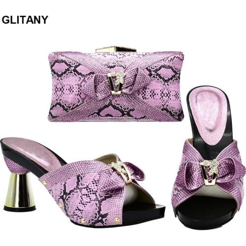 Italian Shoes with Matching Bags Set Decorated with Rhinestone Shoes and Bag Set African Sets 2018 Nigerian Women Wedding Shoes